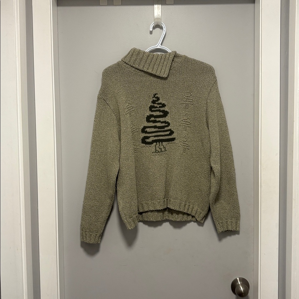 Vintage Cotton Country Sage Green Christmas Tree Knitted Sweater